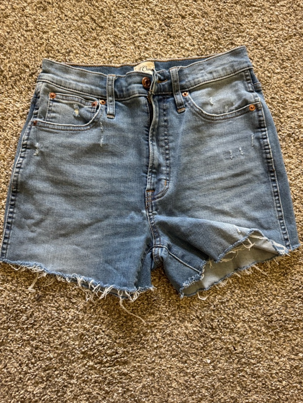 J. Crew Medium Blue Distressed High-Rise Denim Shorts